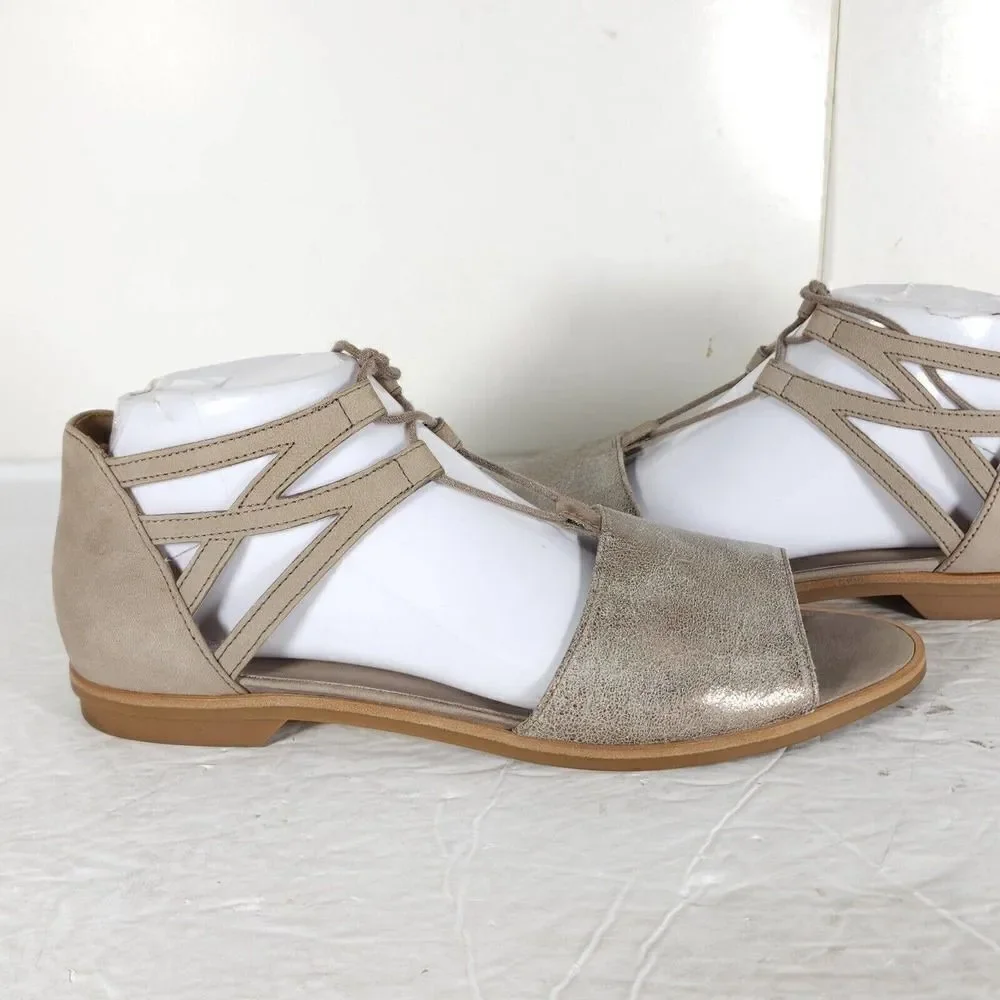 Paul Green Women's Morea US 8,5 Uk 6 Leather Metallic Taupe Lace-Up Sandals